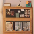 Rustic Natural Rectangle Wood Frosted Glass Storage Chests