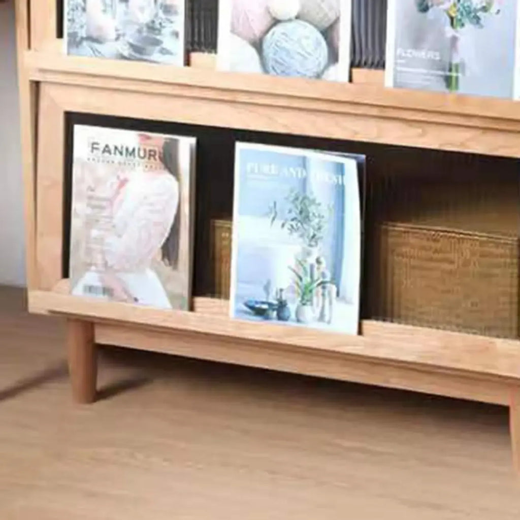 Rustic Natural Rectangle Wood Frosted Glass Storage Chests