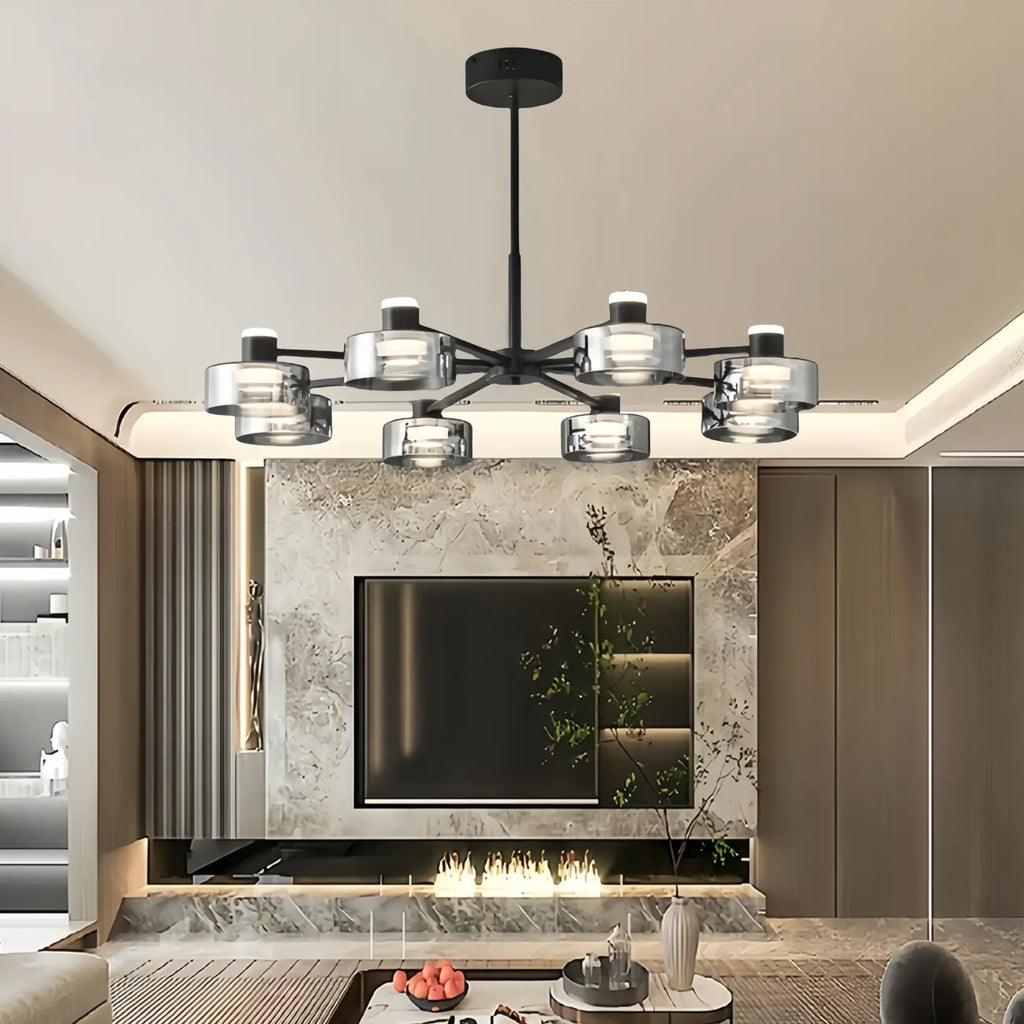 Modern Black Circle Round Glass LED Chandelier