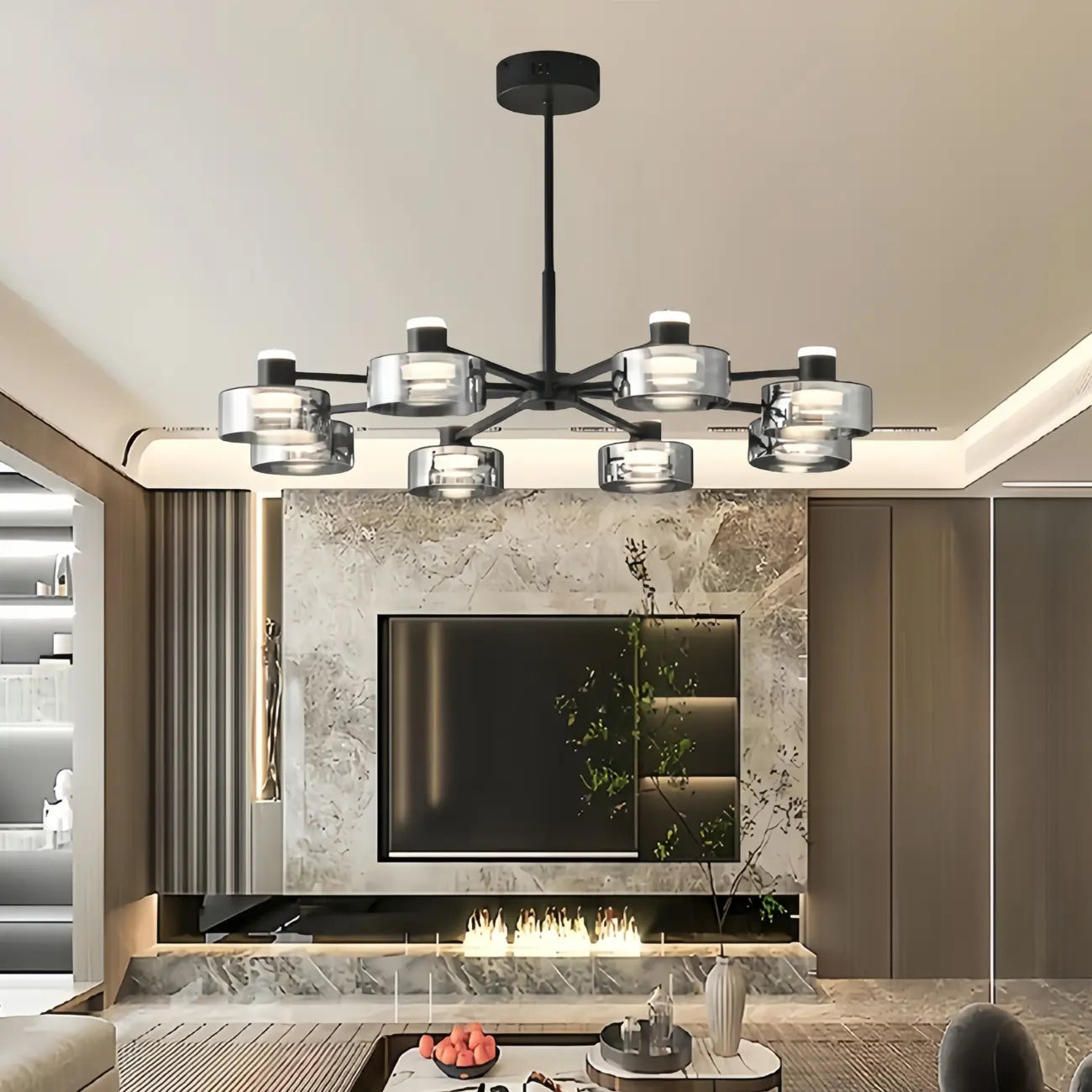 Modern Black Circle Round Glass LED Chandelier