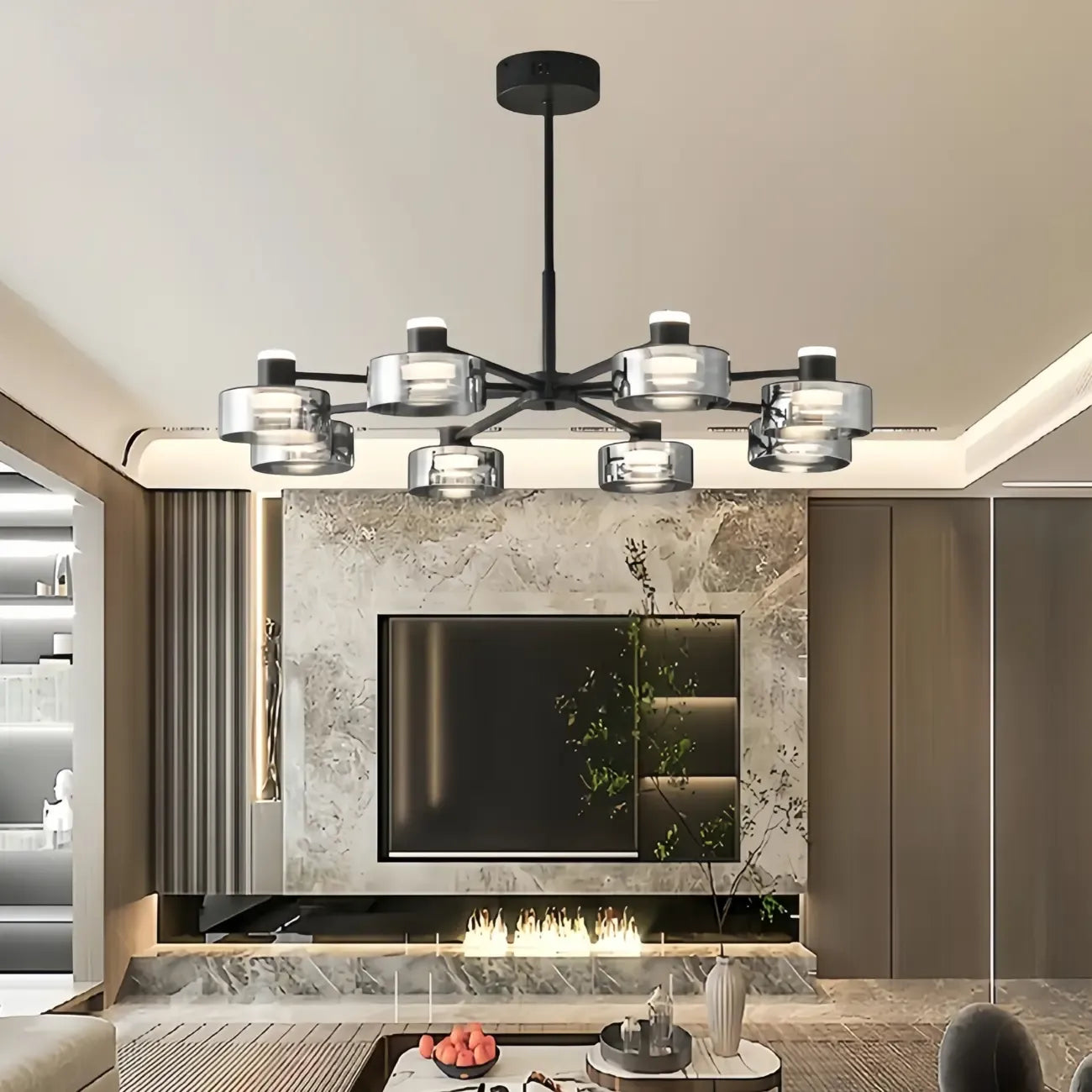 Modern Black Circle Round Glass LED Chandelier