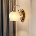 Vintage Brass Gooseneck Glass Shade Wall Sconce