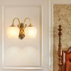 Vintage Brass Gooseneck Glass Shade Wall Sconce