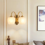 Vintage Brass Gooseneck Glass Shade Wall Sconce