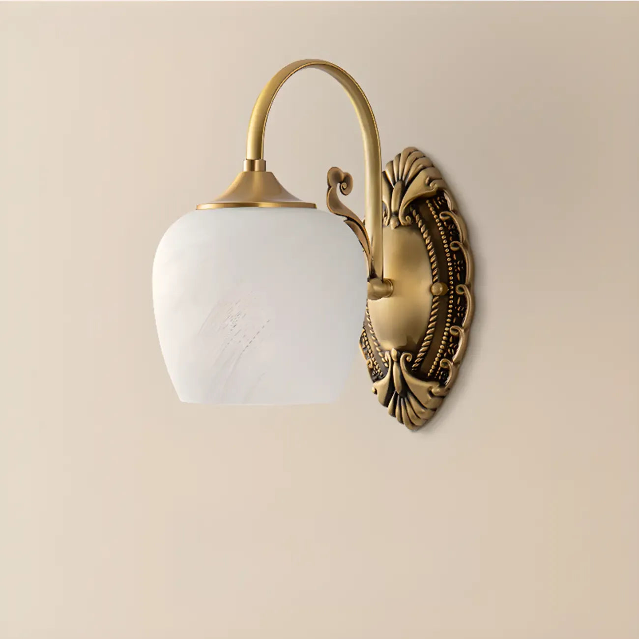Vintage Brass Gooseneck Glass Shade Wall Sconce
