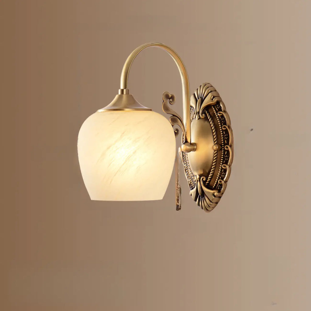 Vintage Brass Gooseneck Glass Shade Wall Sconce