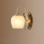 Vintage Brass Gooseneck Glass Shade Wall Sconce