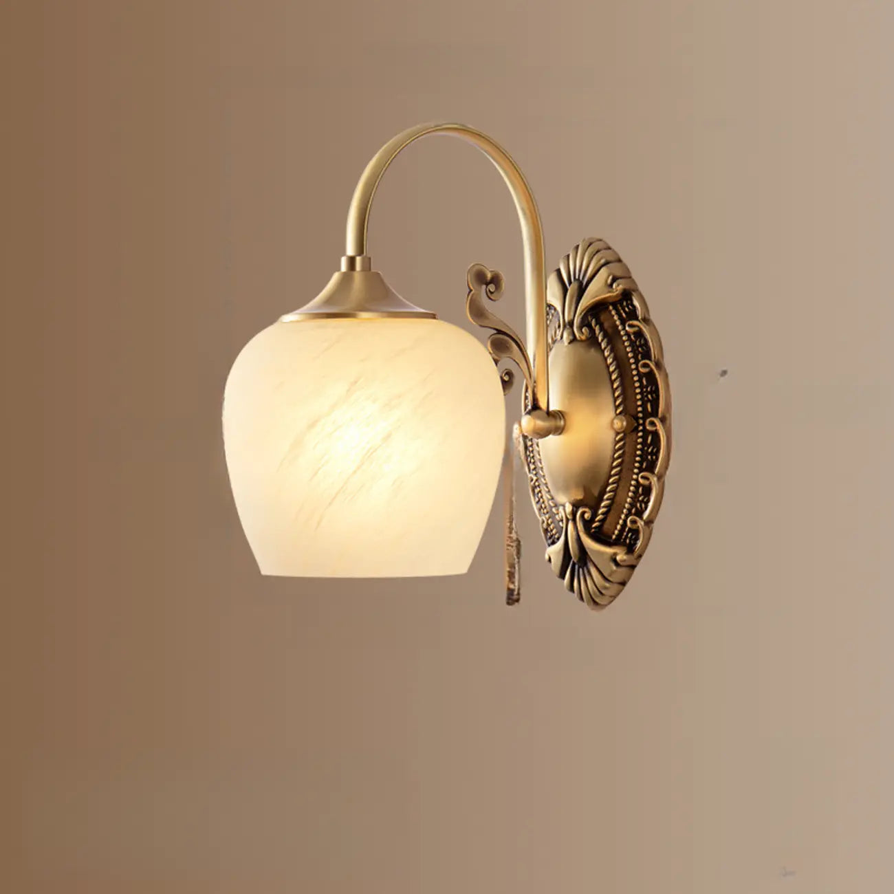 Vintage Brass Gooseneck Glass Shade Wall Sconce