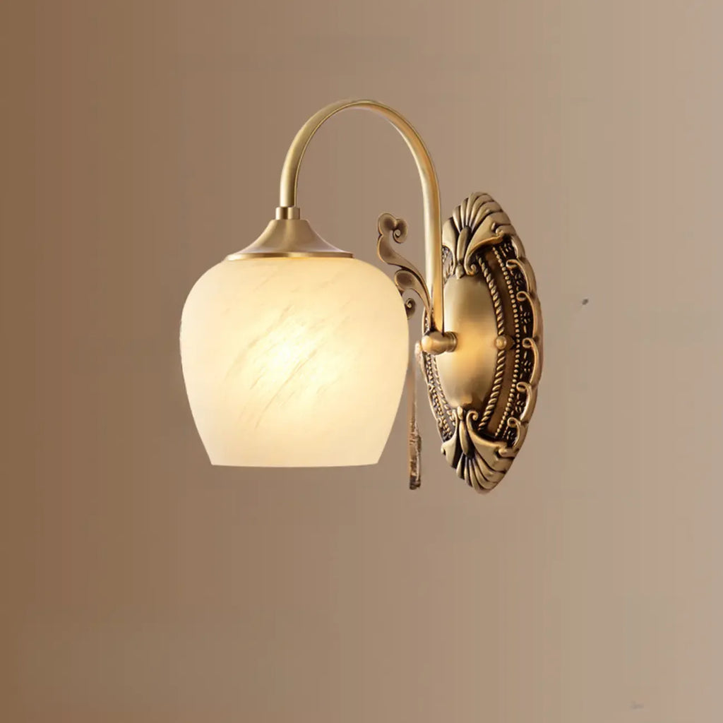 Vintage Brass Gooseneck Glass Shade Wall Sconce