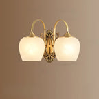 Vintage Brass Gooseneck Glass Shade Wall Sconce