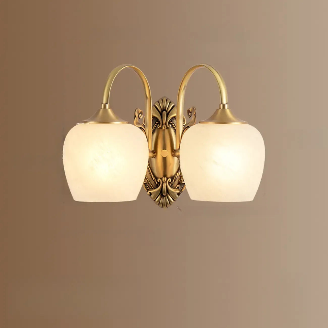 Vintage Brass Gooseneck Glass Shade Wall Sconce