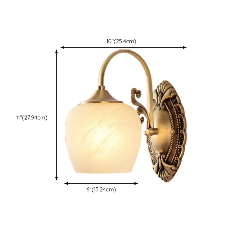 Vintage Brass Gooseneck Glass Shade Wall Sconce