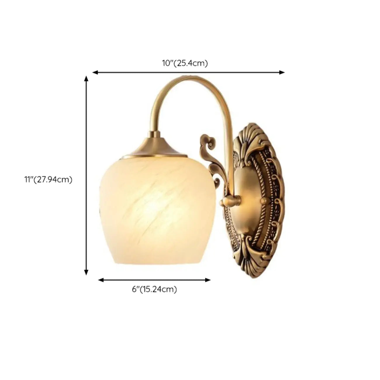 Vintage Brass Gooseneck Glass Shade Wall Sconce