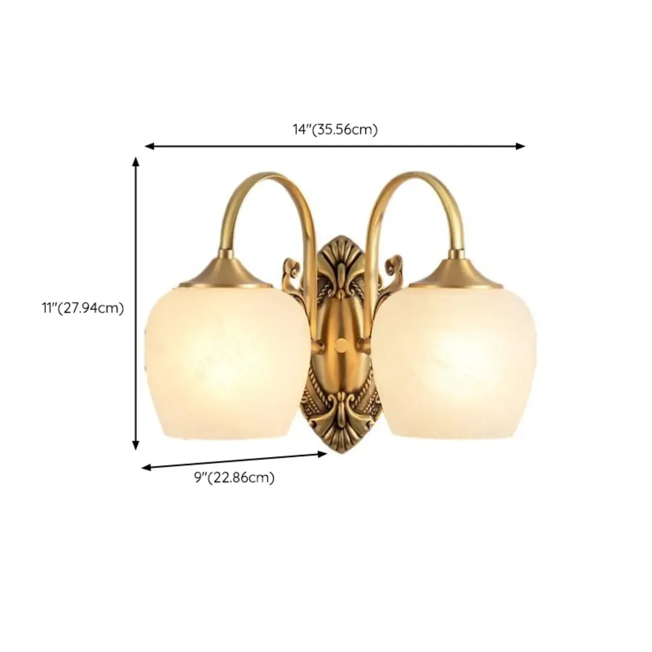 Vintage Brass Gooseneck Glass Shade Wall Sconce
