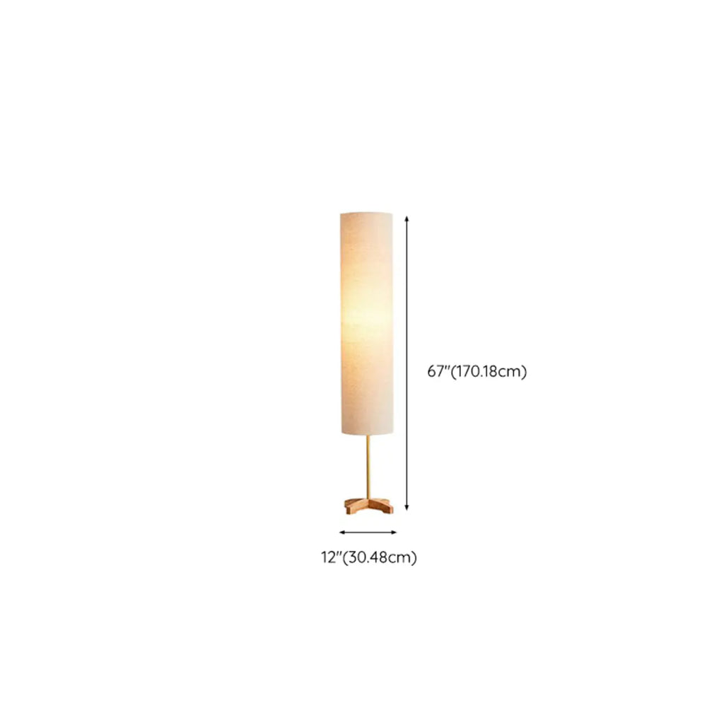 Cylinder Wood Task Floor Lamp in Fabric Shade for Bedroom