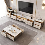 Versatile White Stone TV Stand with Multi Drawers & Lighting
