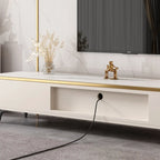 Versatile White Stone TV Stand with Multi Drawers & Lighting