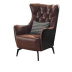 Modern Oiled Leather Tufted Wingback Accent Chair with Arms