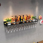Steel Wall-Secured Wine Bottle & Glass Rack with Shelf