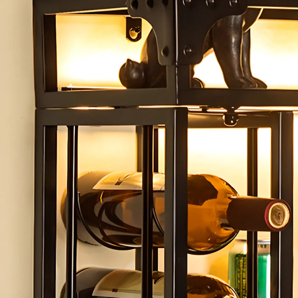 Steel Wall-Secured Wine Bottle & Glass Rack with Shelf