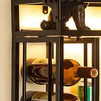Steel Wall-Secured Wine Bottle & Glass Rack with Shelf