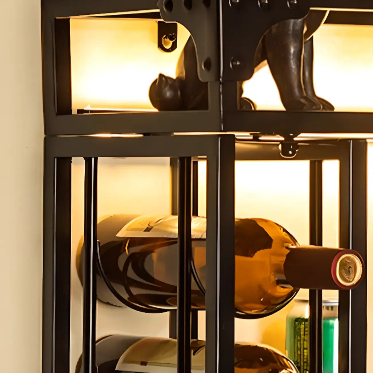 Steel Wall-Secured Wine Bottle & Glass Rack with Shelf