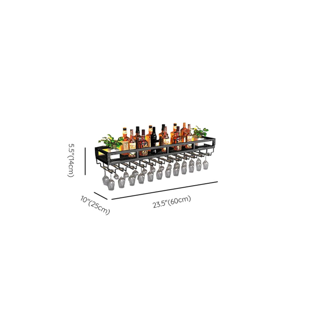 Steel Wall-Secured Wine Bottle & Glass Rack with Shelf