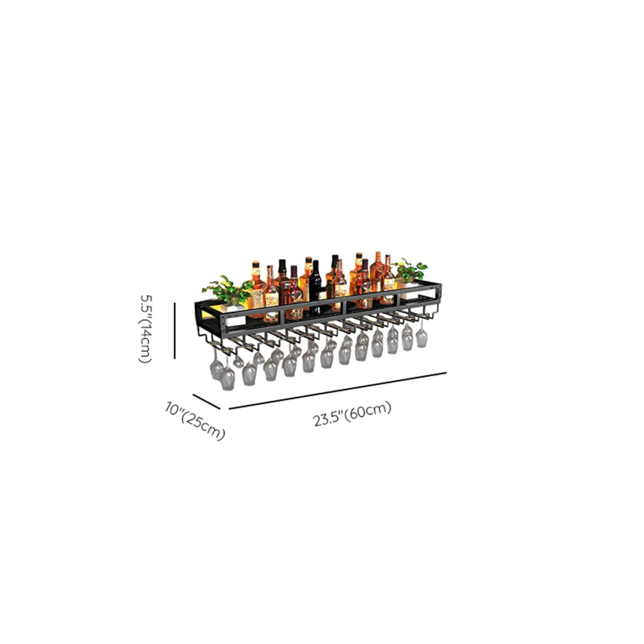 Steel Wall-Secured Wine Bottle & Glass Rack with Shelf
