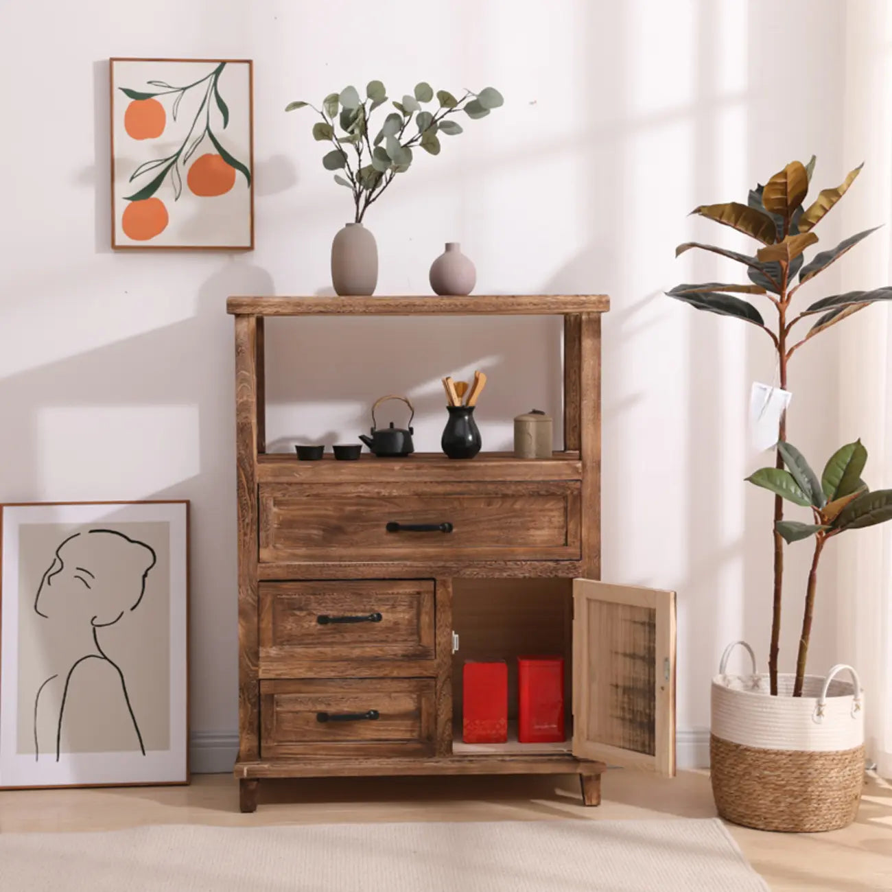 Rustic Storage Wooden Sideboard with Multi Drawers