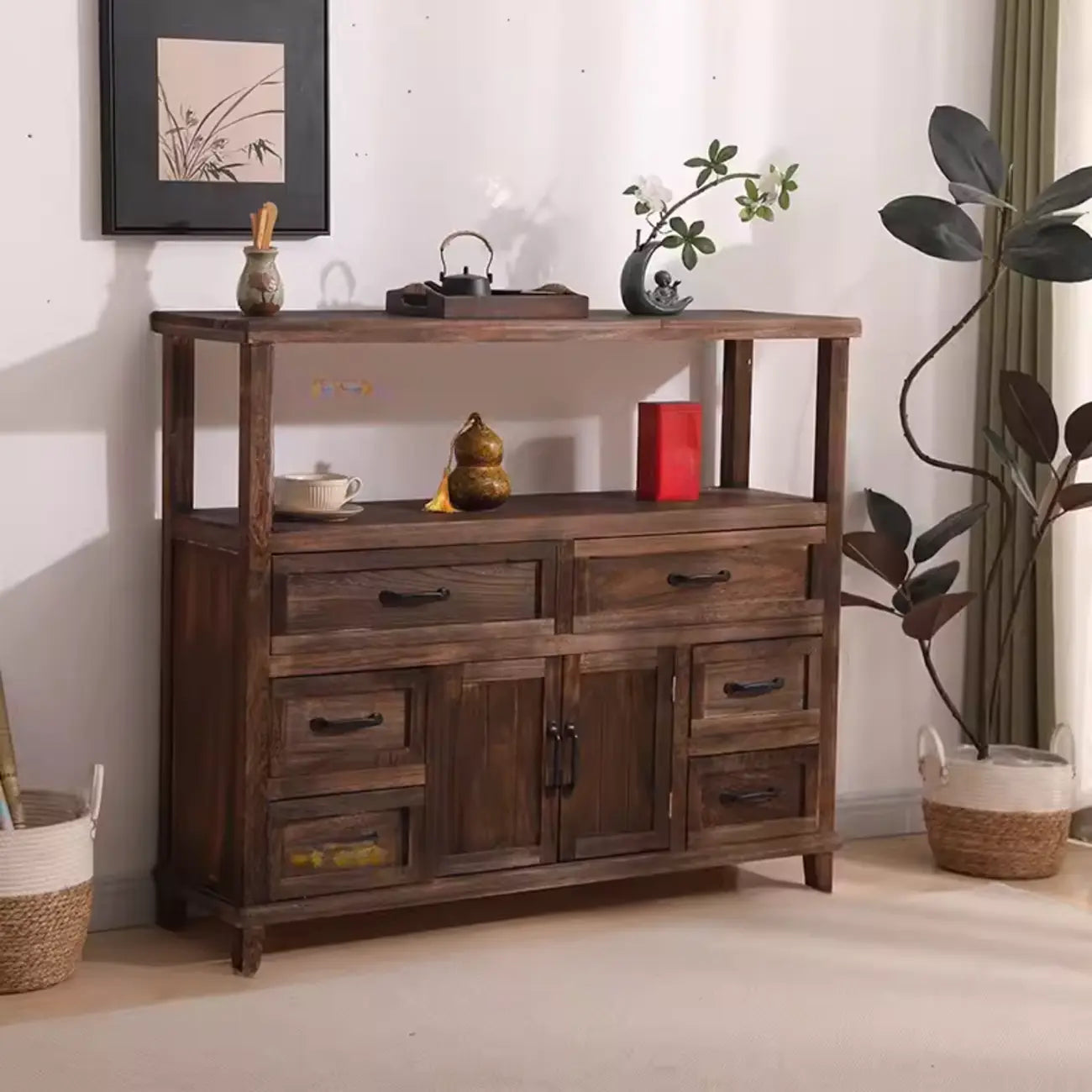 Rustic Storage Wooden Sideboard with Multi Drawers