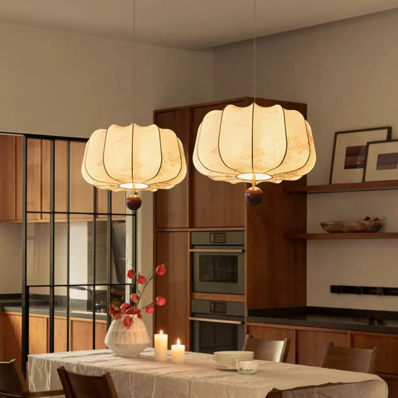 Oriental Off-White Fabric Pumpkin Chandelier