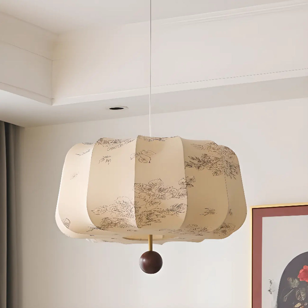 Oriental Off-White Fabric Pumpkin Chandelier