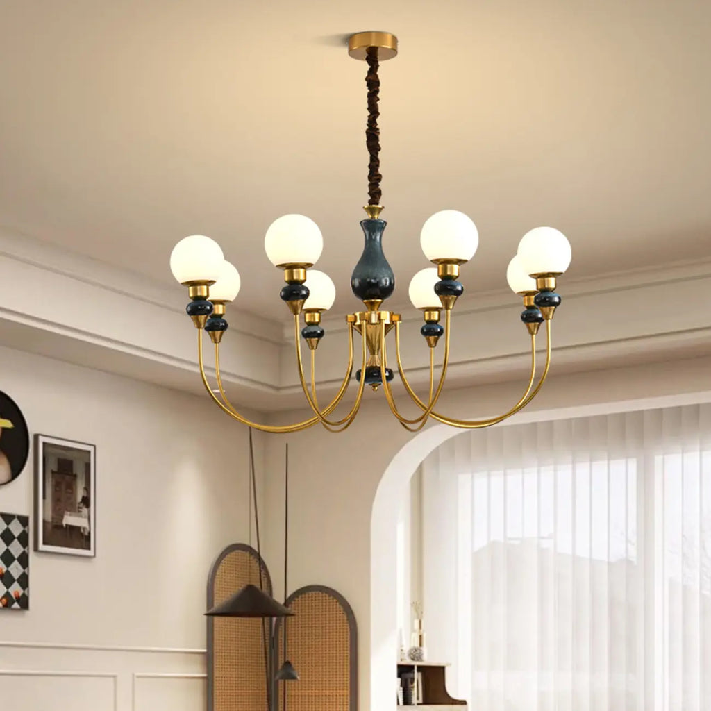 Remote Dimming Oriental Gold Arched Ball Chandelier