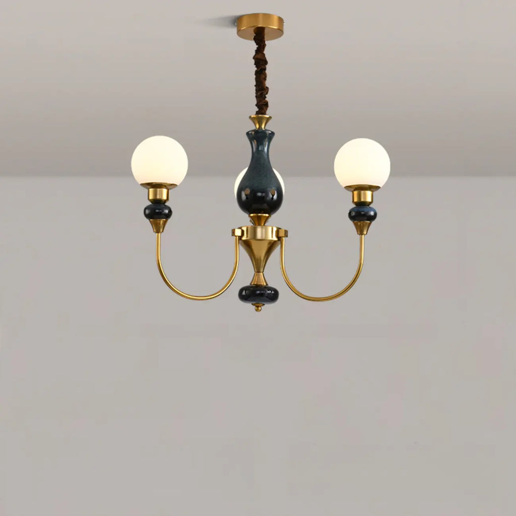 Remote Dimming Oriental Gold Arched Ball Chandelier