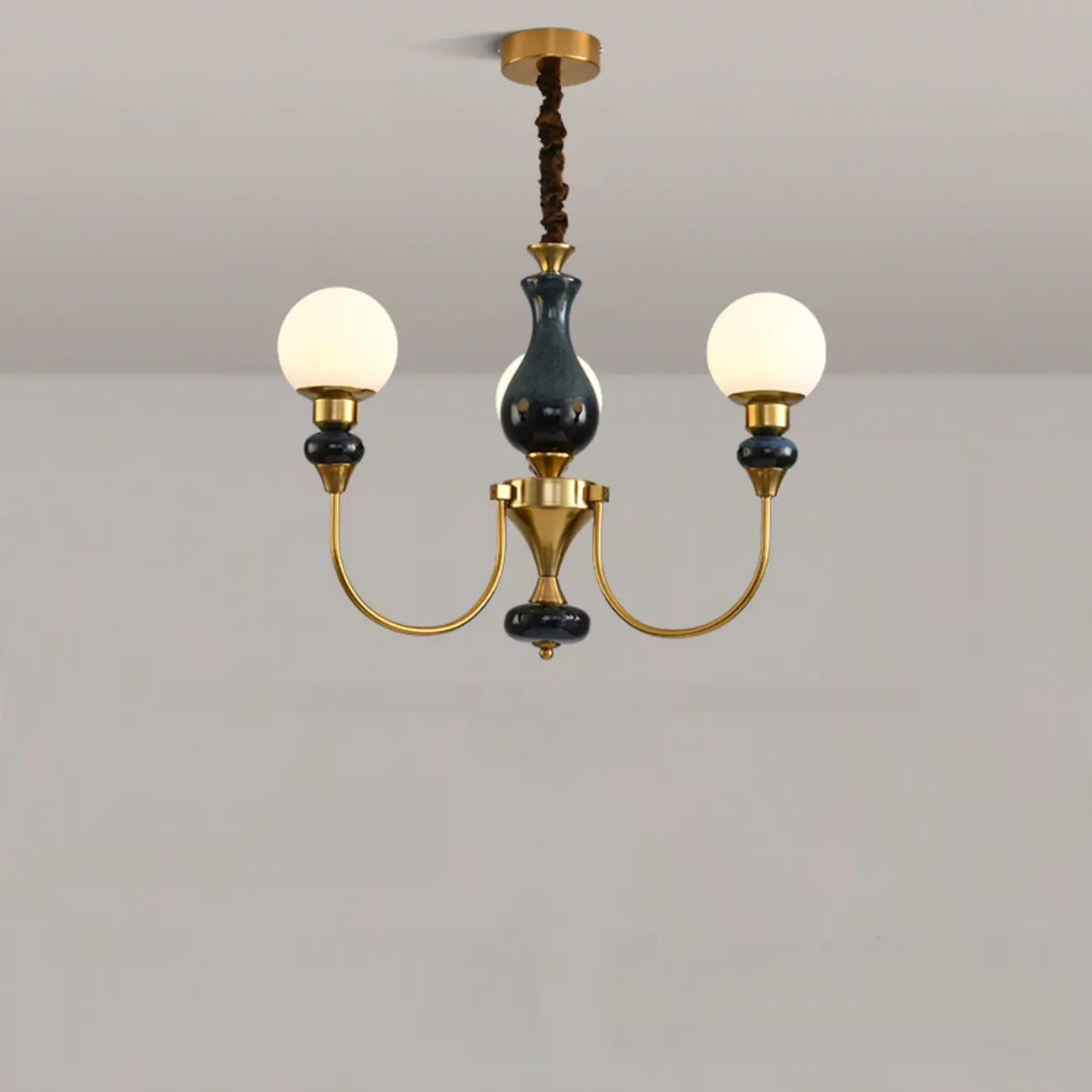 Remote Dimming Oriental Gold Arched Ball Chandelier