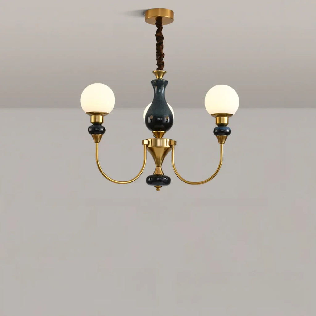 Remote Dimming Oriental Gold Arched Ball Chandelier