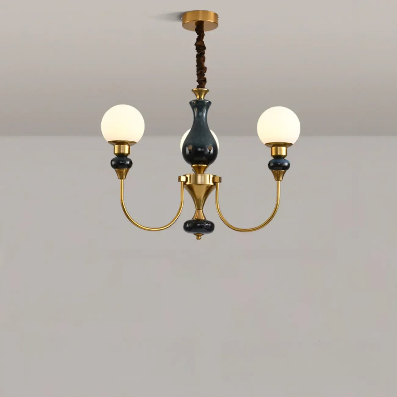 Remote Dimming Oriental Gold Arched Ball Chandelier