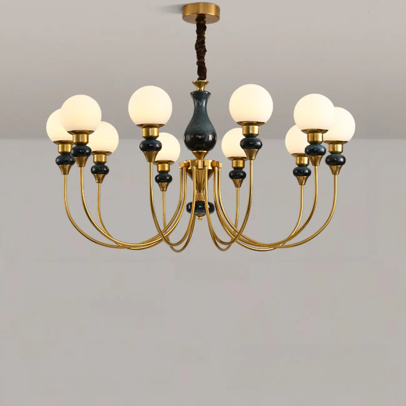 Remote Dimming Oriental Gold Arched Ball Chandelier