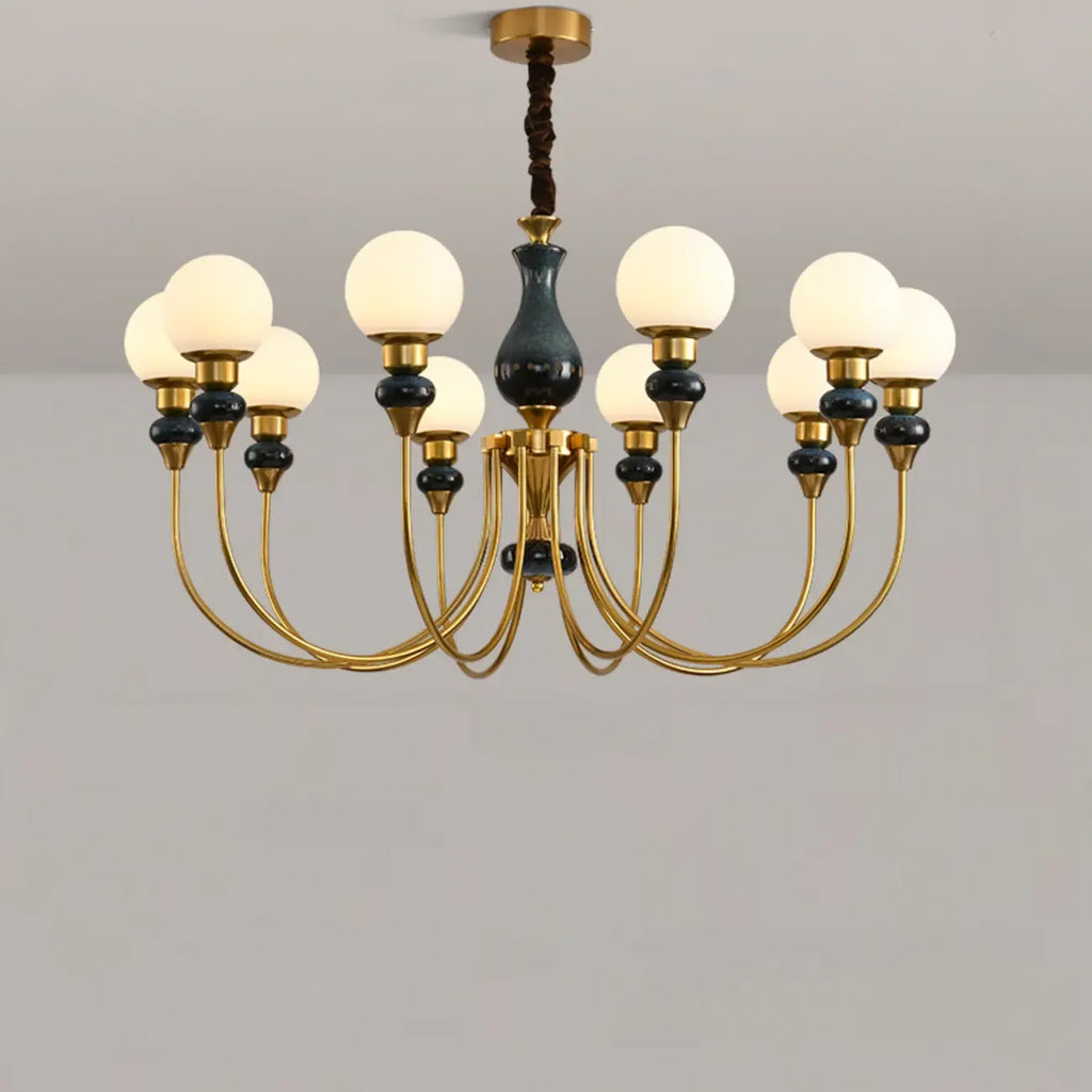 Remote Dimming Oriental Gold Arched Ball Chandelier