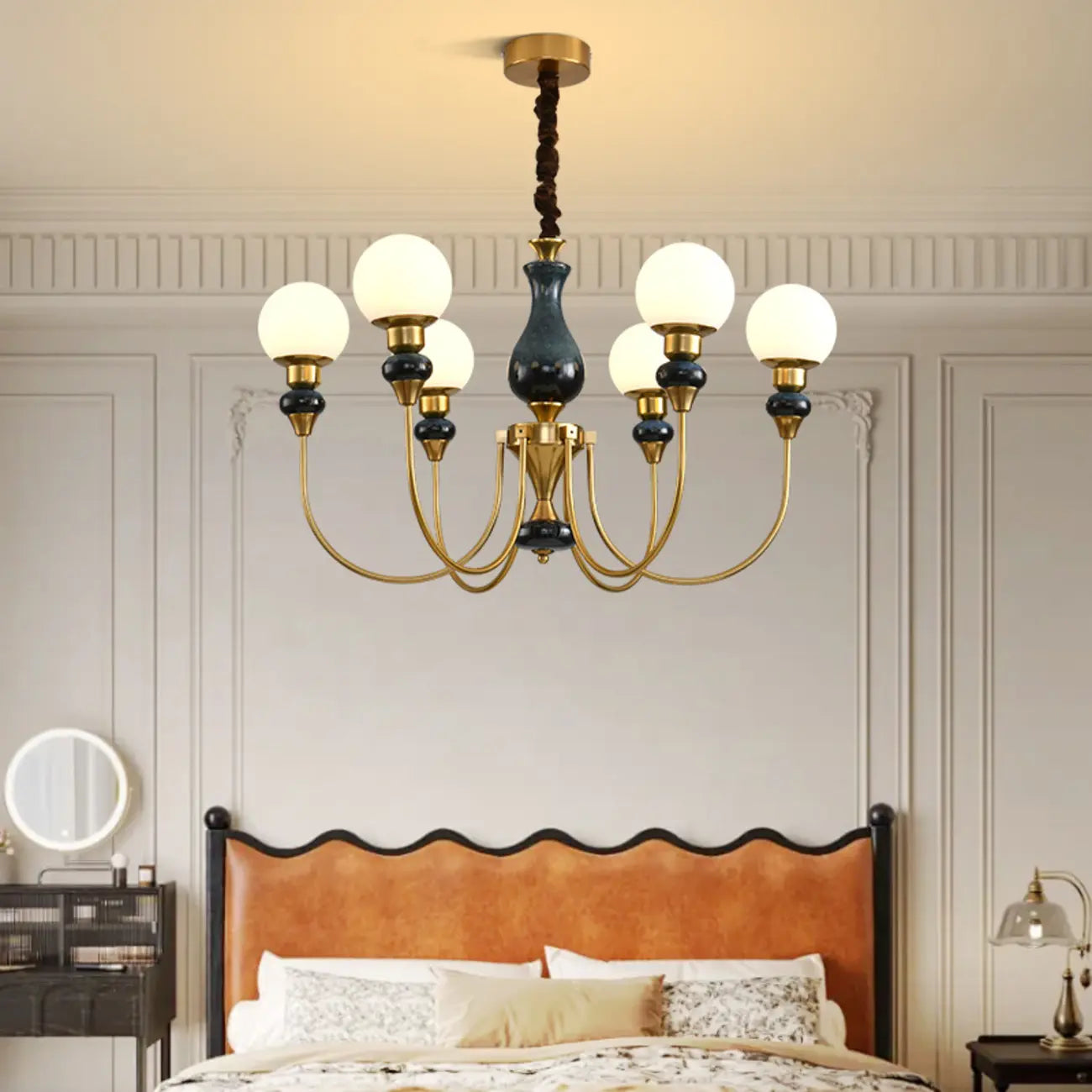 Remote Dimming Oriental Gold Arched Ball Chandelier
