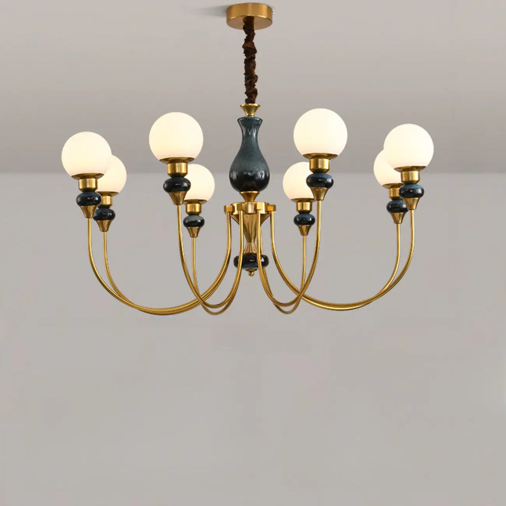 Remote Dimming Oriental Gold Arched Ball Chandelier
