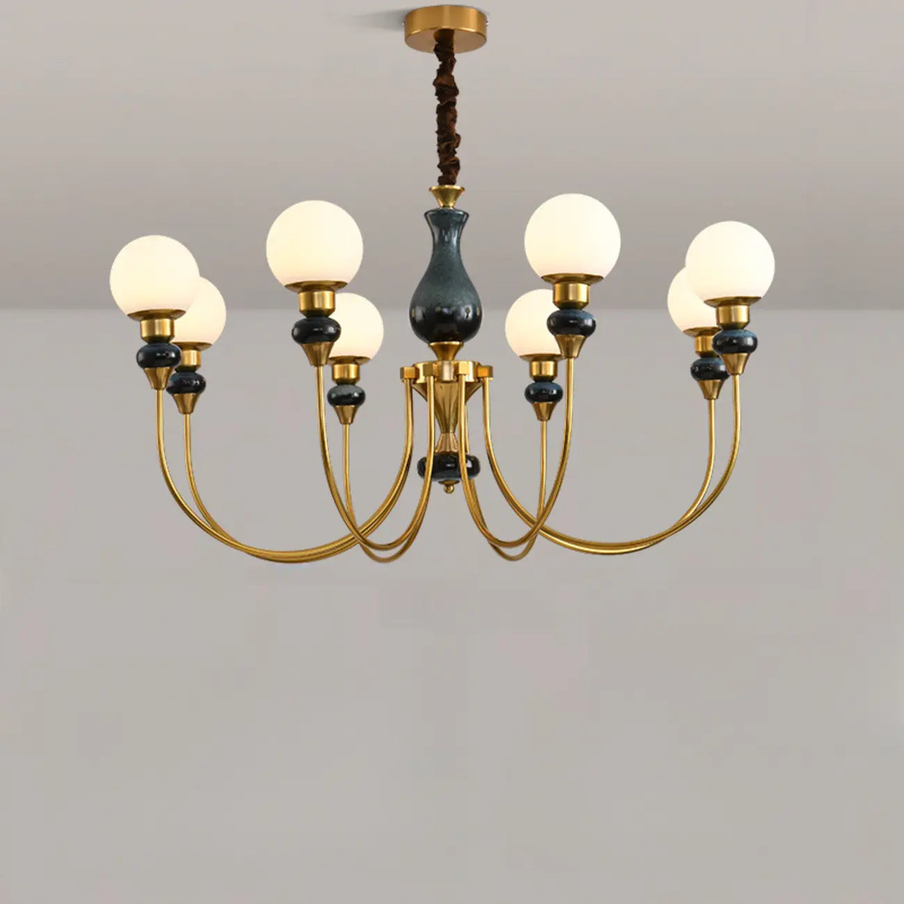 Remote Dimming Oriental Gold Arched Ball Chandelier
