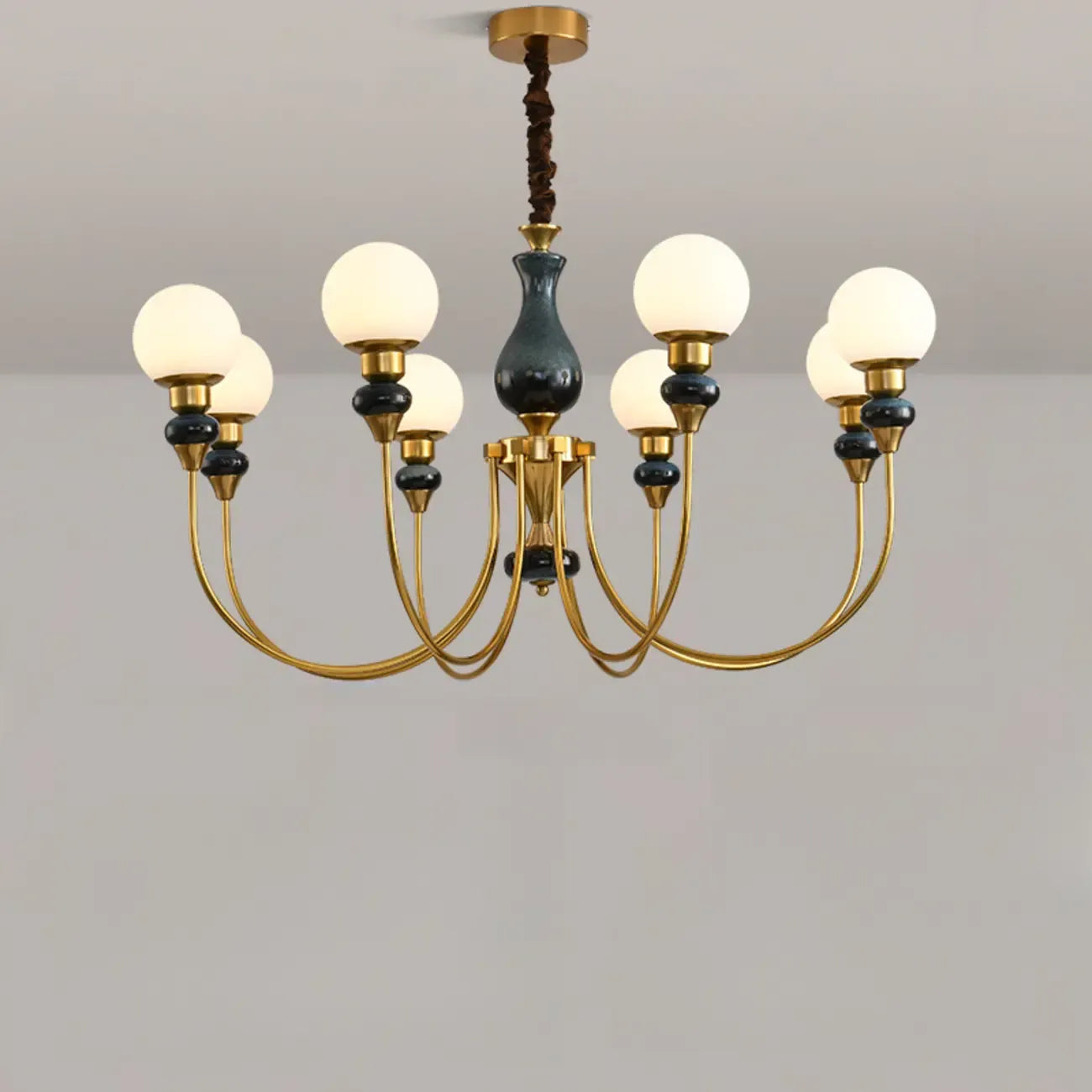 Remote Dimming Oriental Gold Arched Ball Chandelier