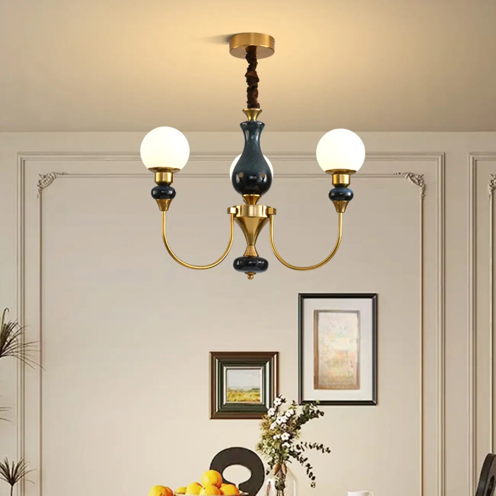 Remote Dimming Oriental Gold Arched Ball Chandelier