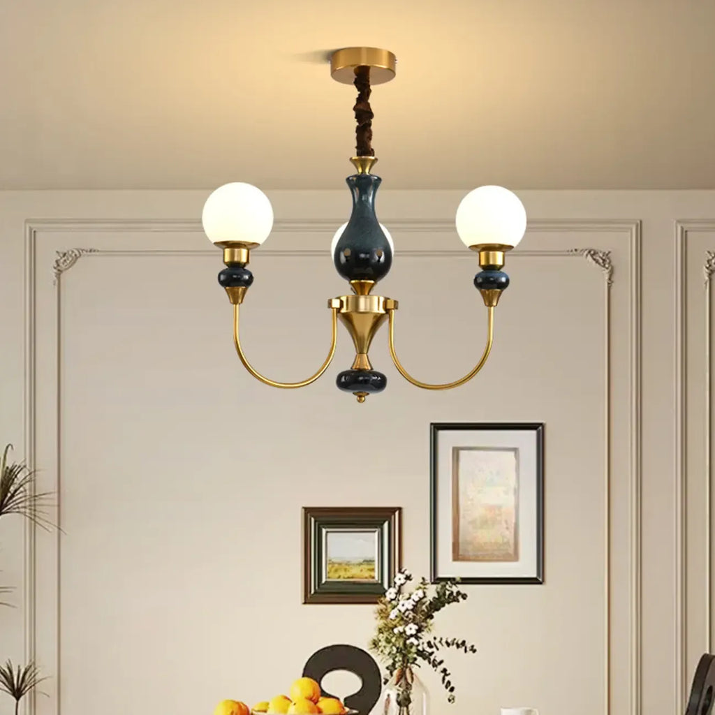 Remote Dimming Oriental Gold Arched Ball Chandelier