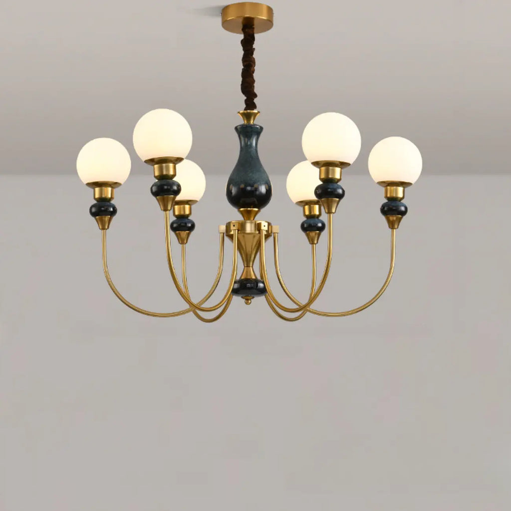 Remote Dimming Oriental Gold Arched Ball Chandelier