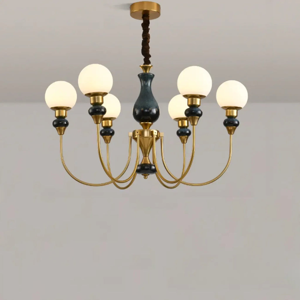 Remote Dimming Oriental Gold Arched Ball Chandelier