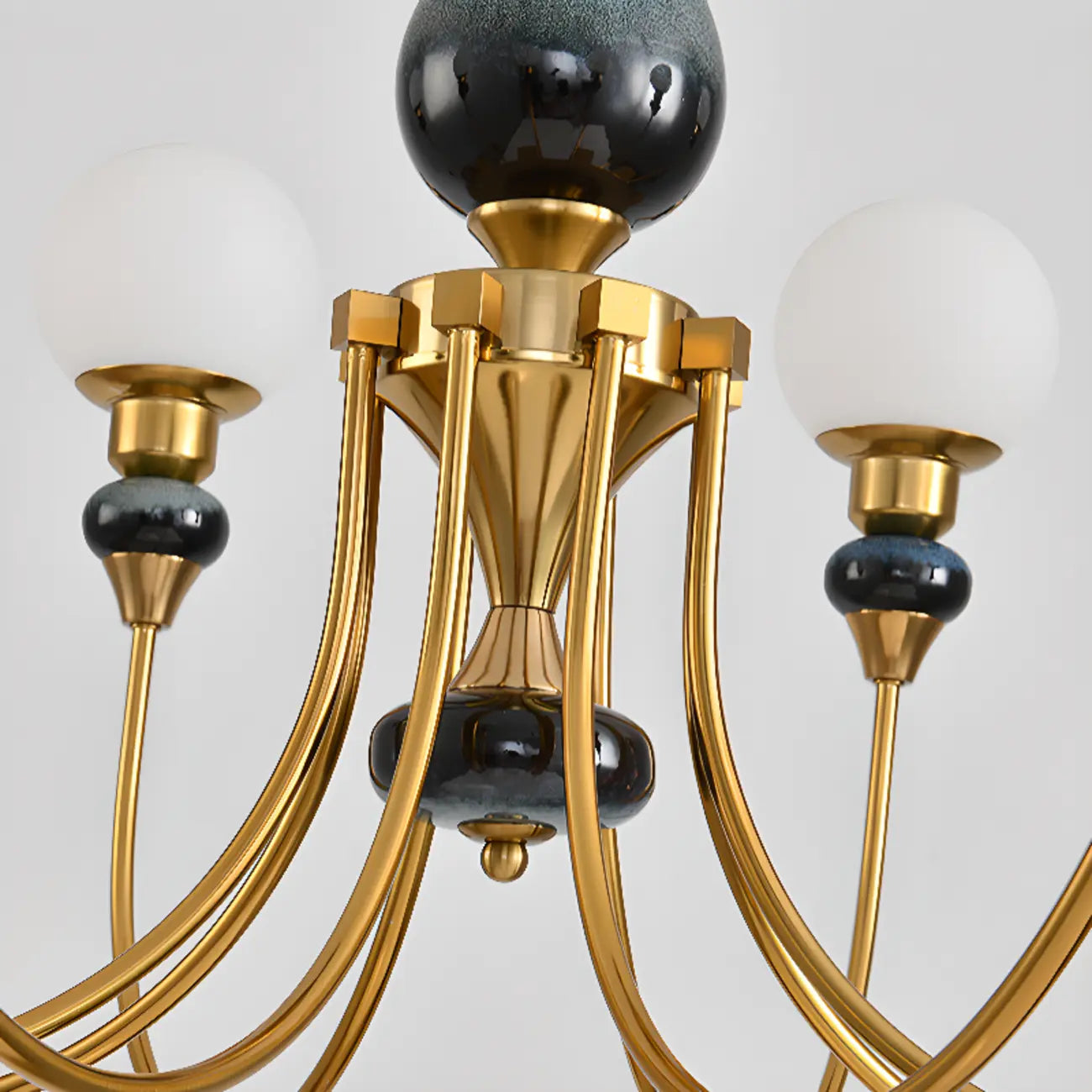 Remote Dimming Oriental Gold Arched Ball Chandelier