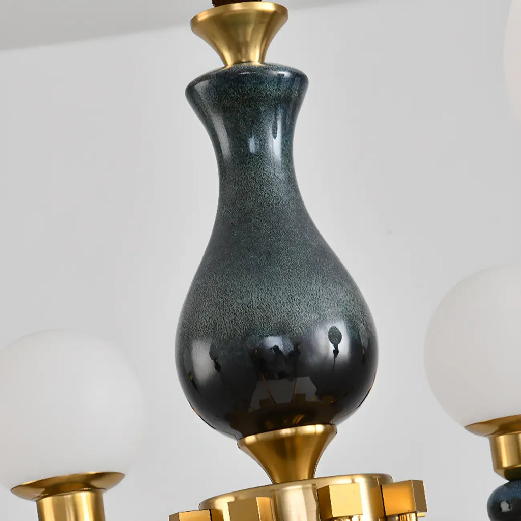 Remote Dimming Oriental Gold Arched Ball Chandelier