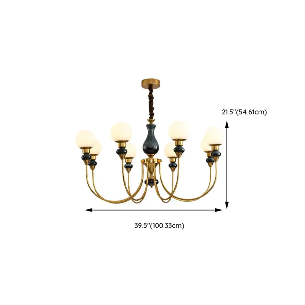 Remote Dimming Oriental Gold Arched Ball Chandelier